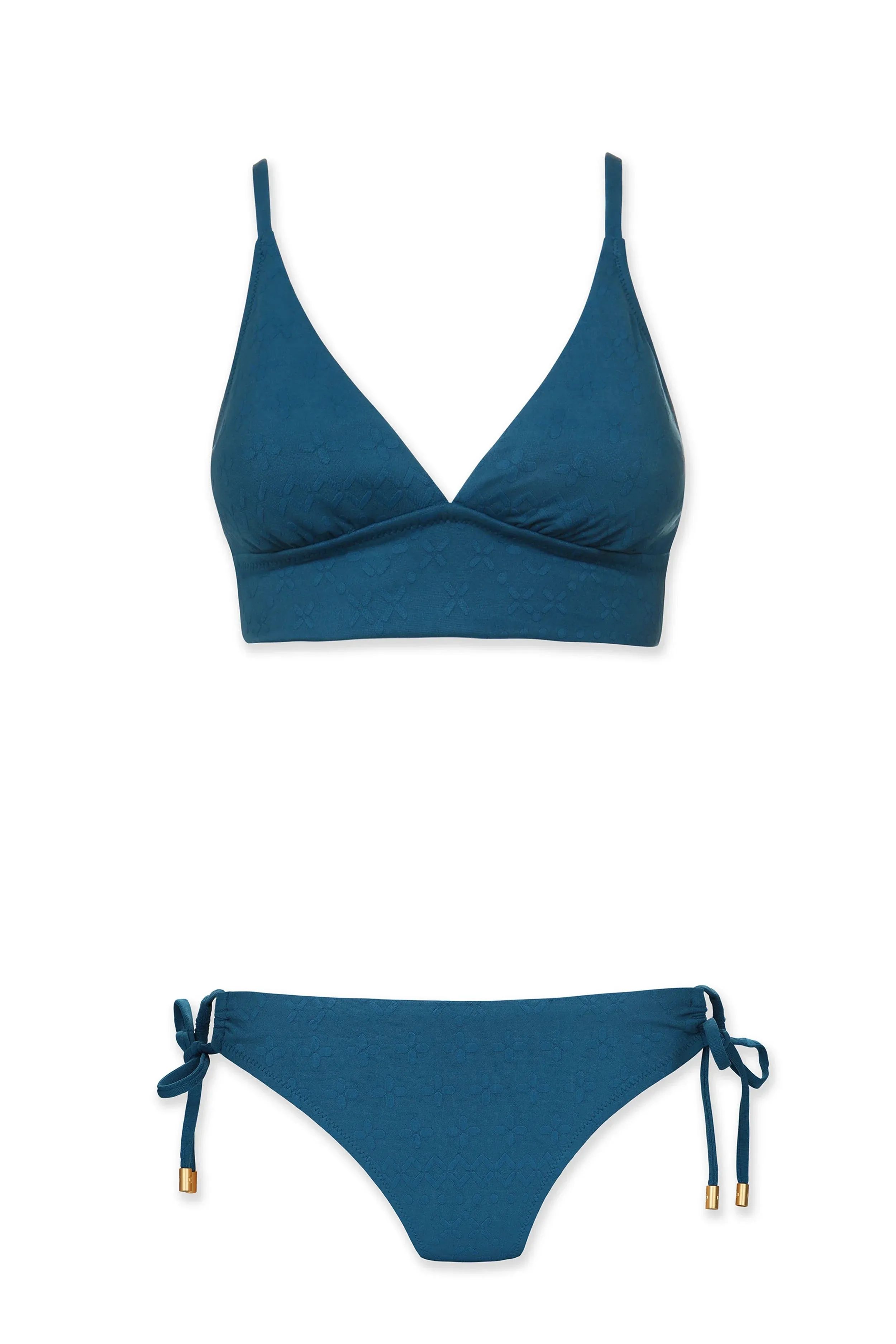 Banded Bikini Top  |  Jacquard Textured Marine Blue