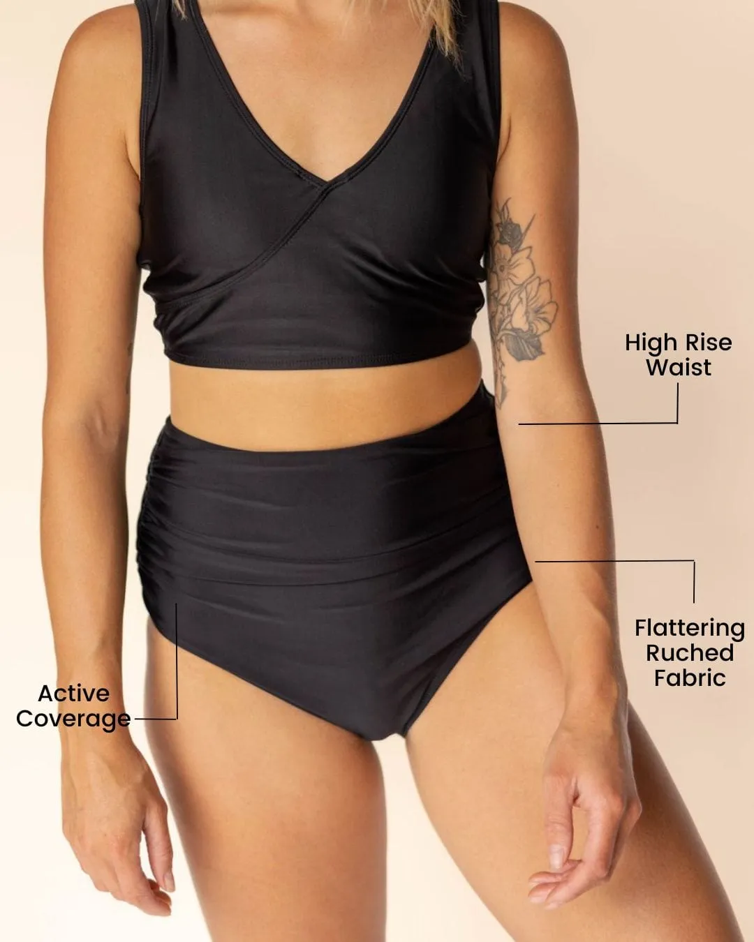 Black Ruched High Rise Bottom