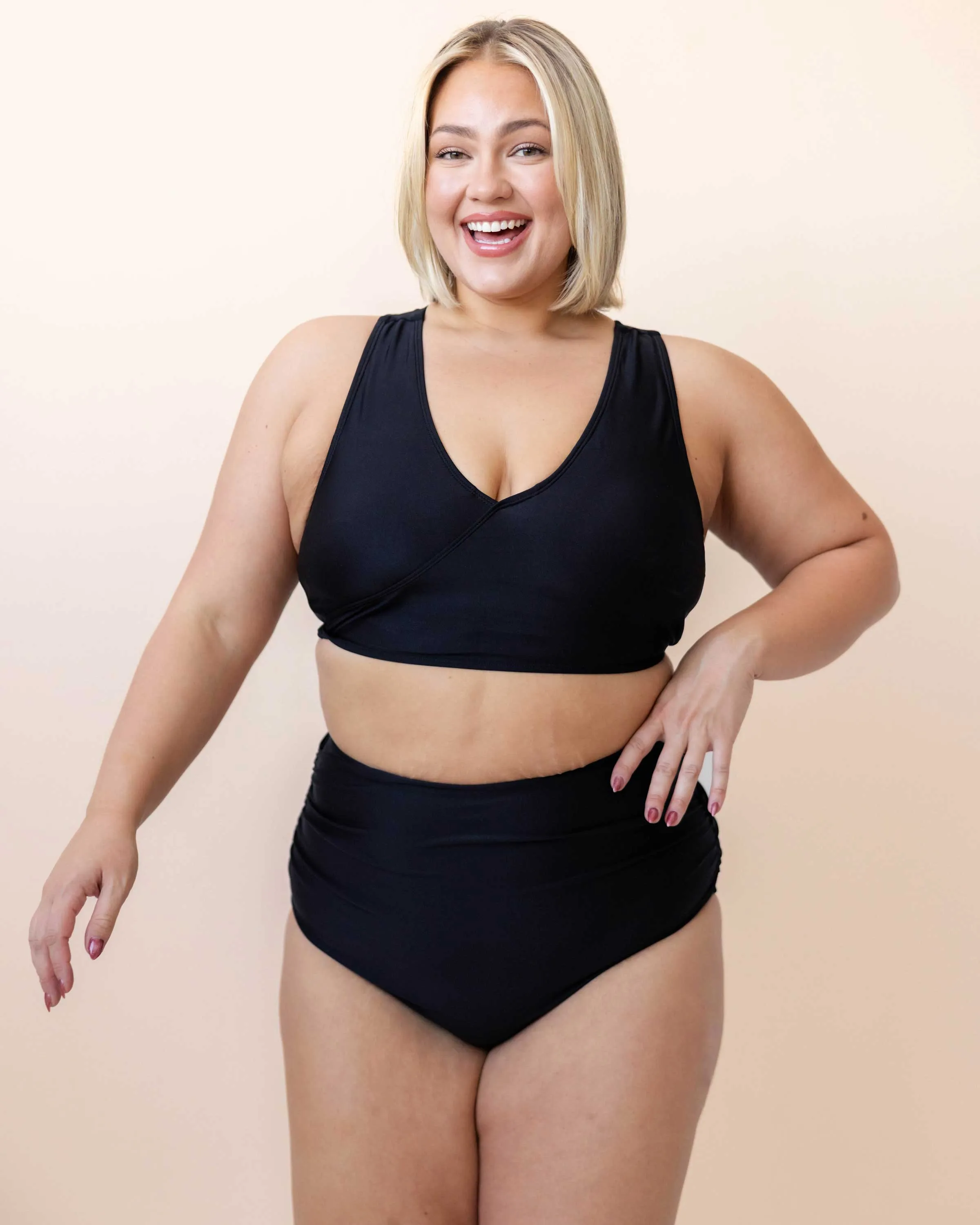 Black Ruched High Rise Bottom