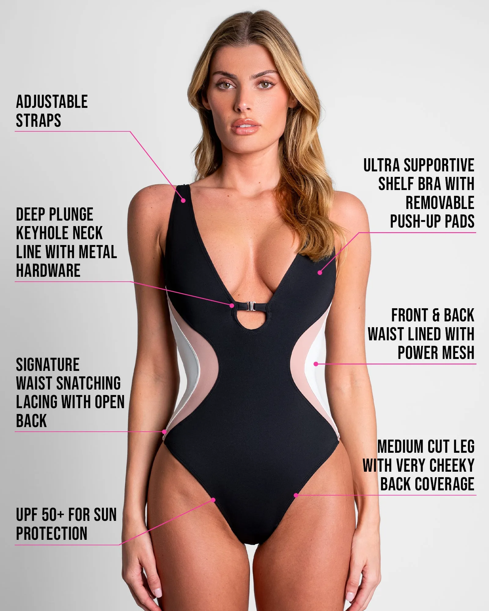Brazilian Plungey Keyhole - Contour Black/Rose/White