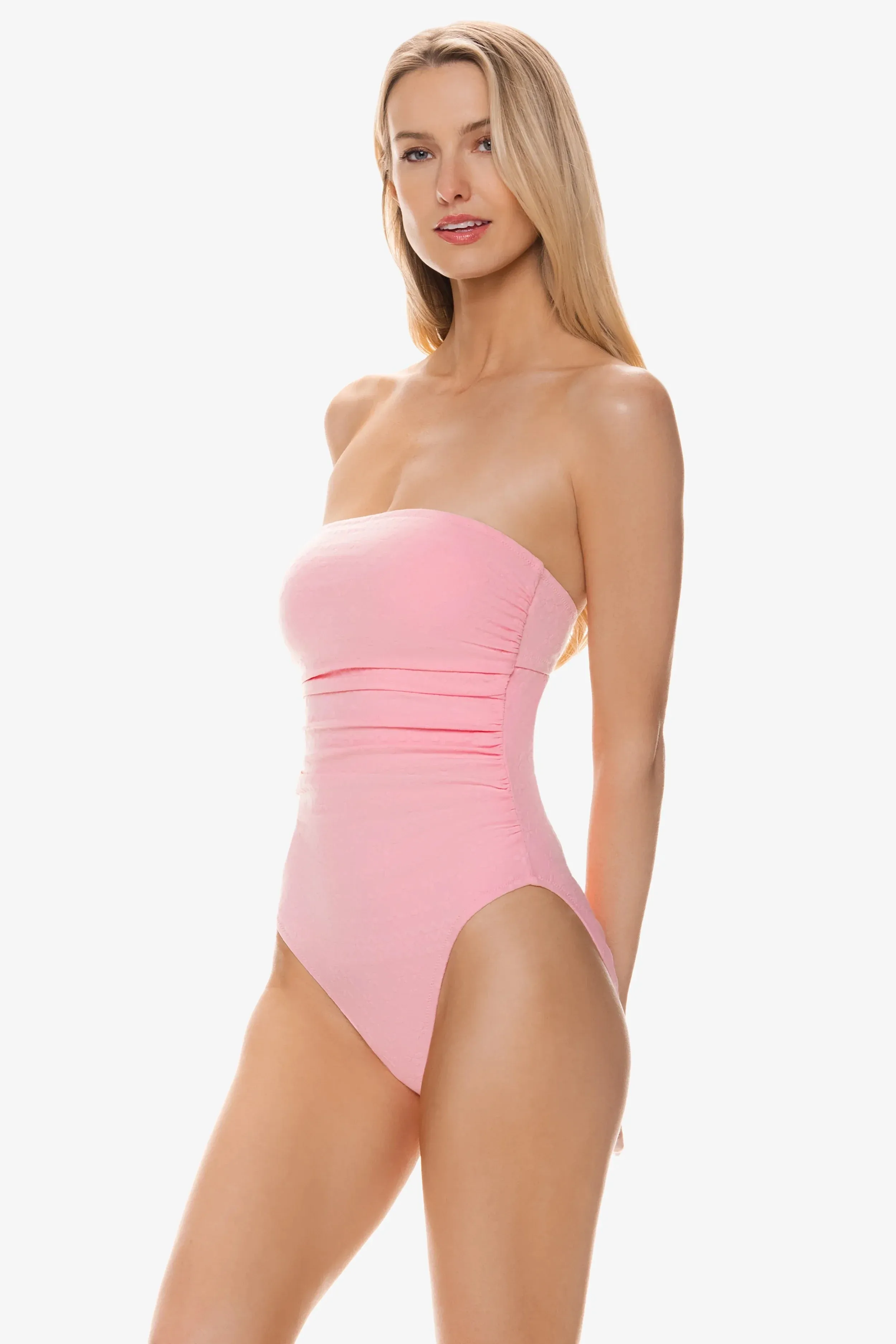 Classic Bandeau One-Piece  |  Jacquard Textured Shell Pink