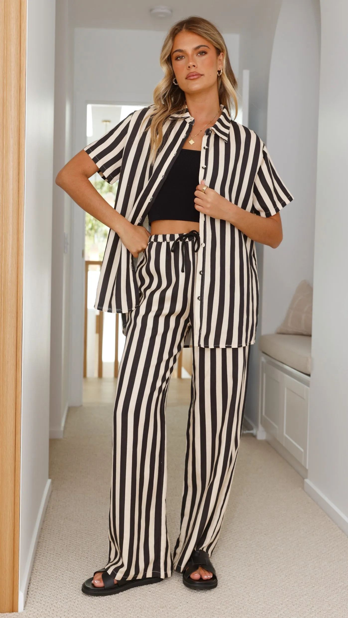 Essie Shirt - Black/Beige Stripe