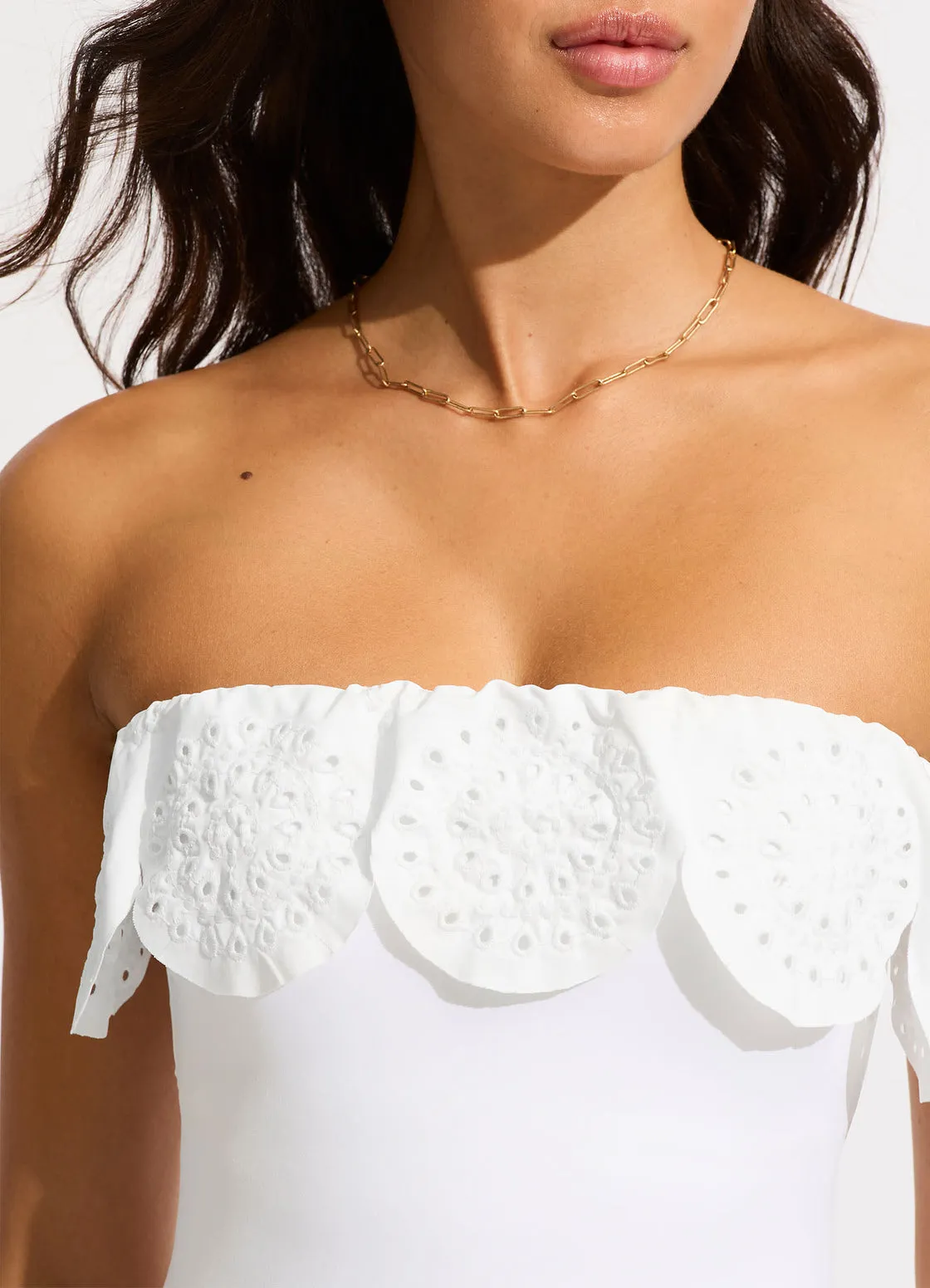 Flounce Bandeau One Piece White