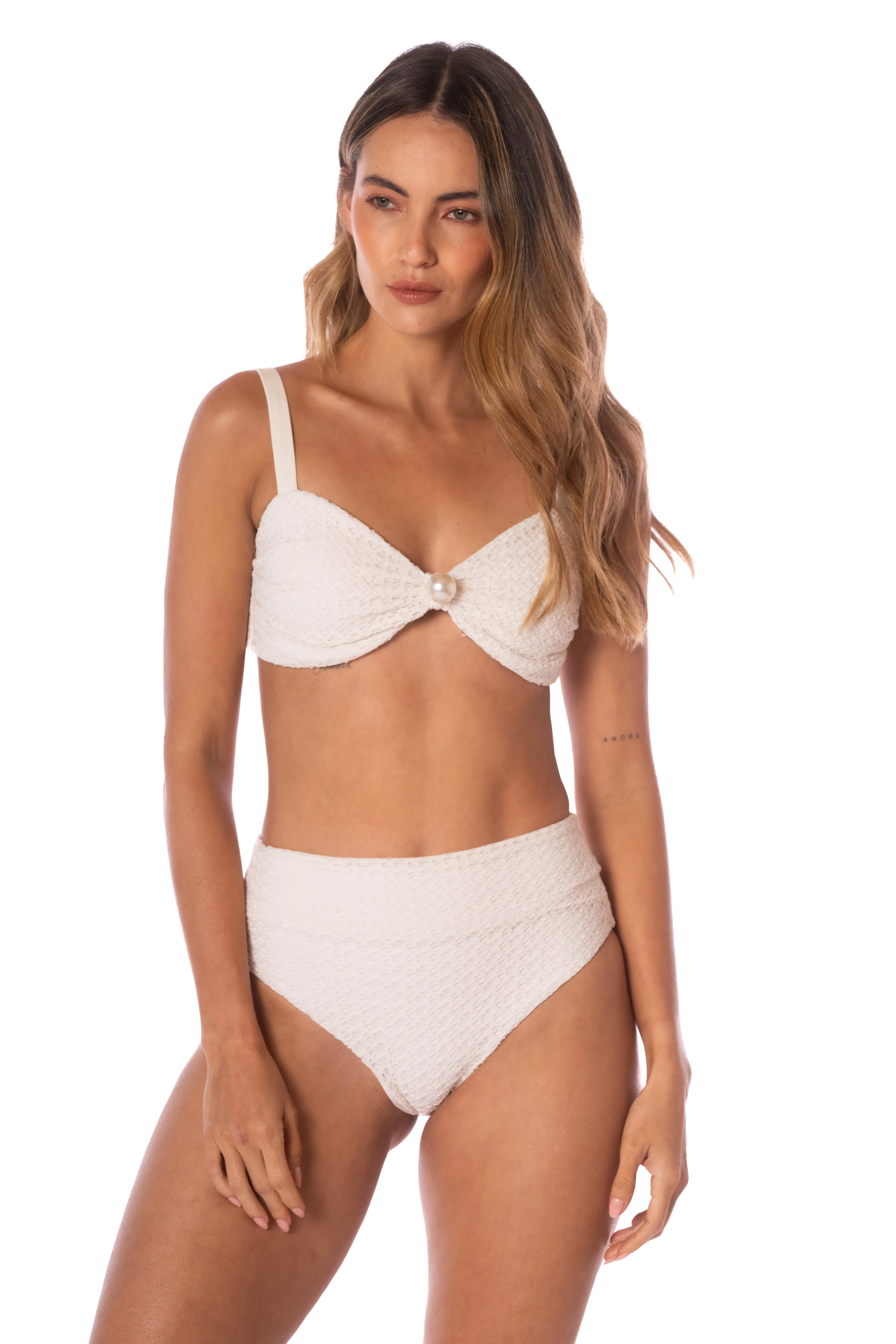 I'm White Mesh HW Bikini Bottom