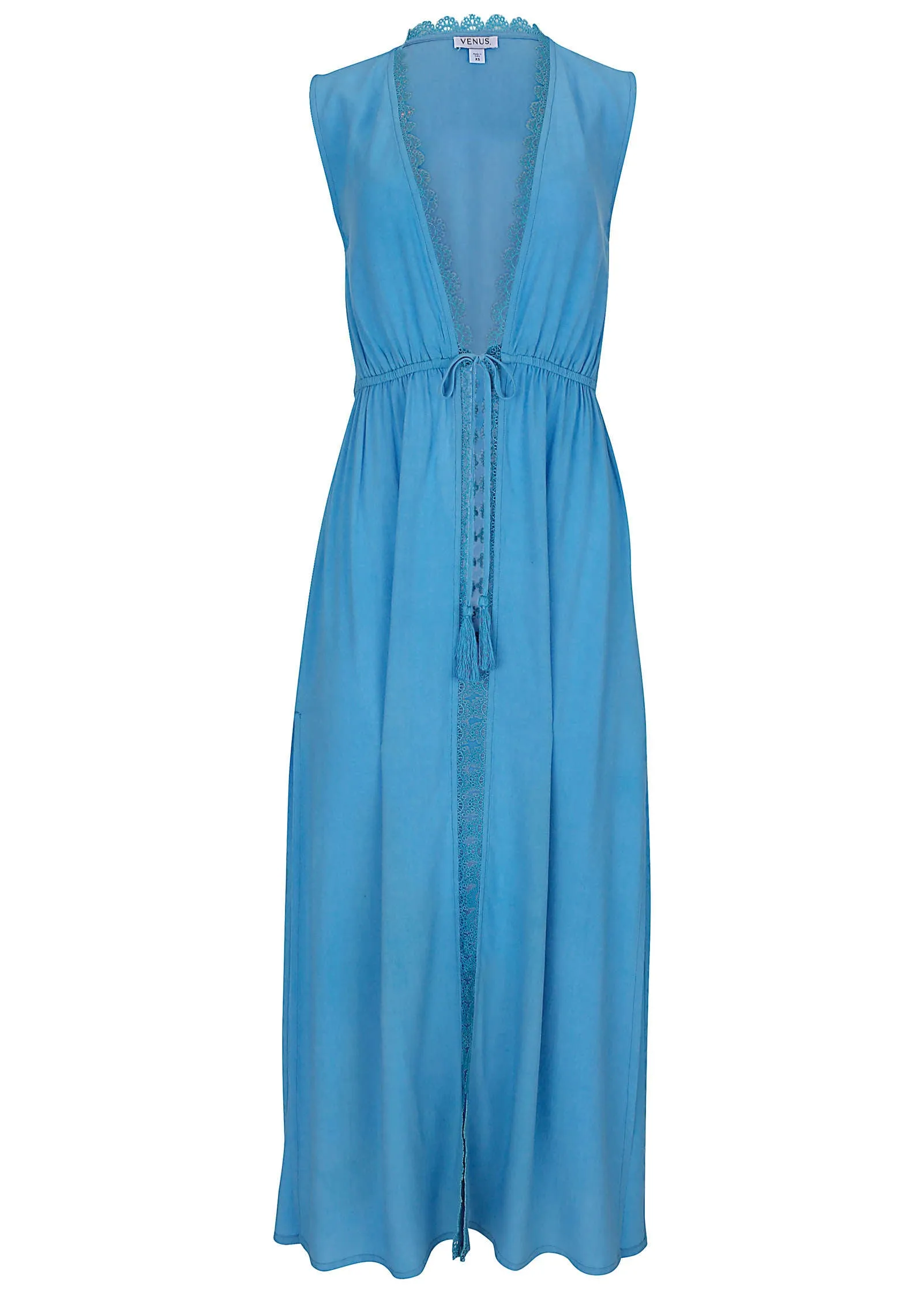 Lace Trim Kimono Cover-Up - Azure Blue
