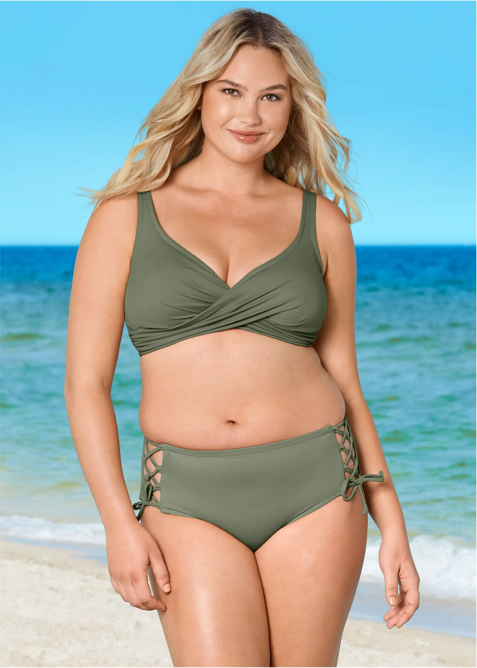 Lattice Side Bikini Bottom - Army Green
