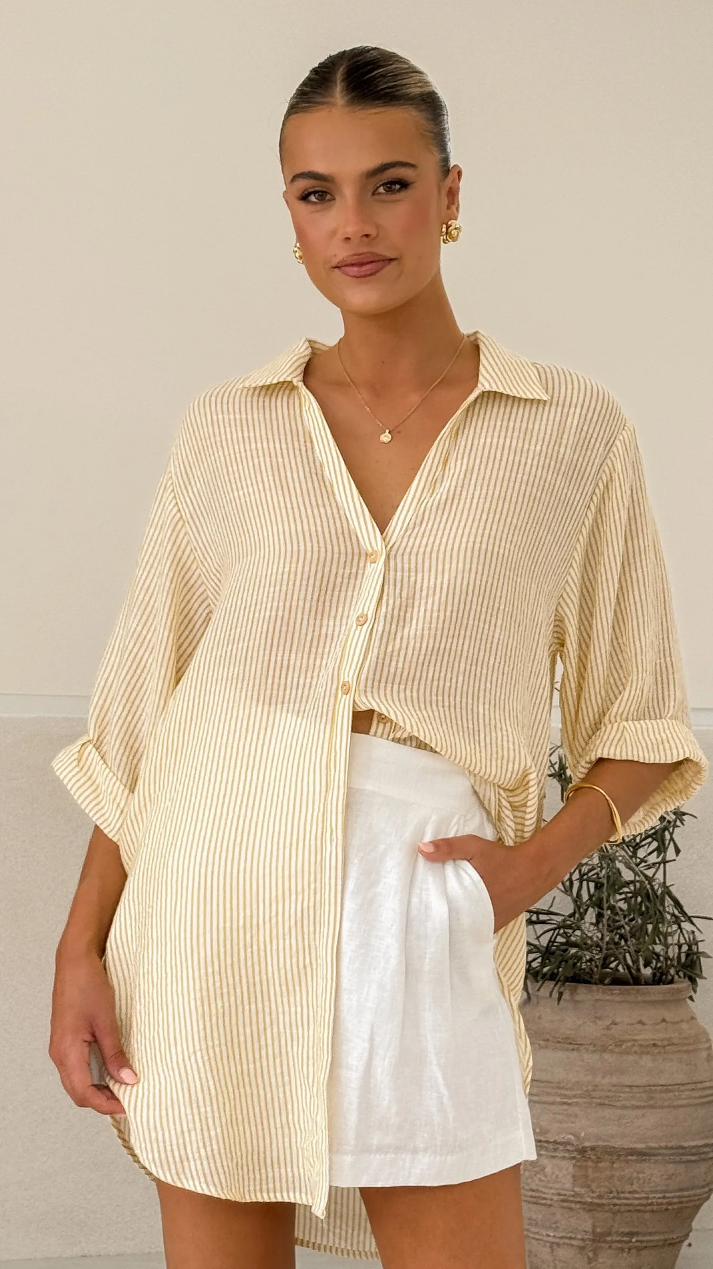 Lucia Shirt - Yellow/White Stripe