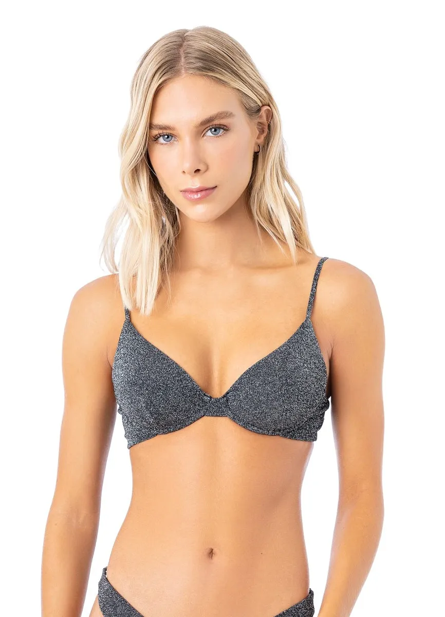 Maaji Silver Black Dainty Unmolded Underwire Bikini Top