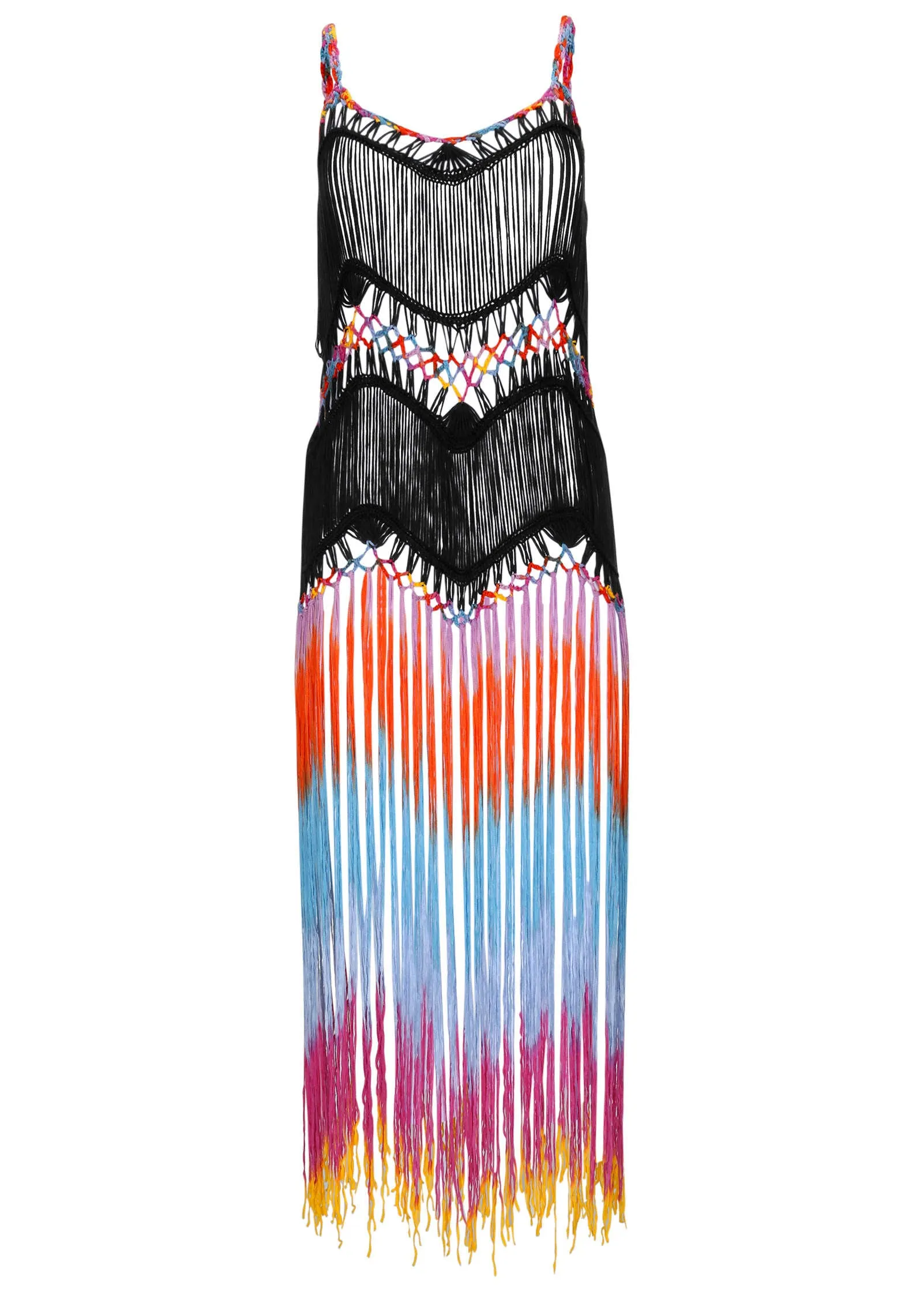 Maxi Crochet Cover-Up Dress - Black Multi