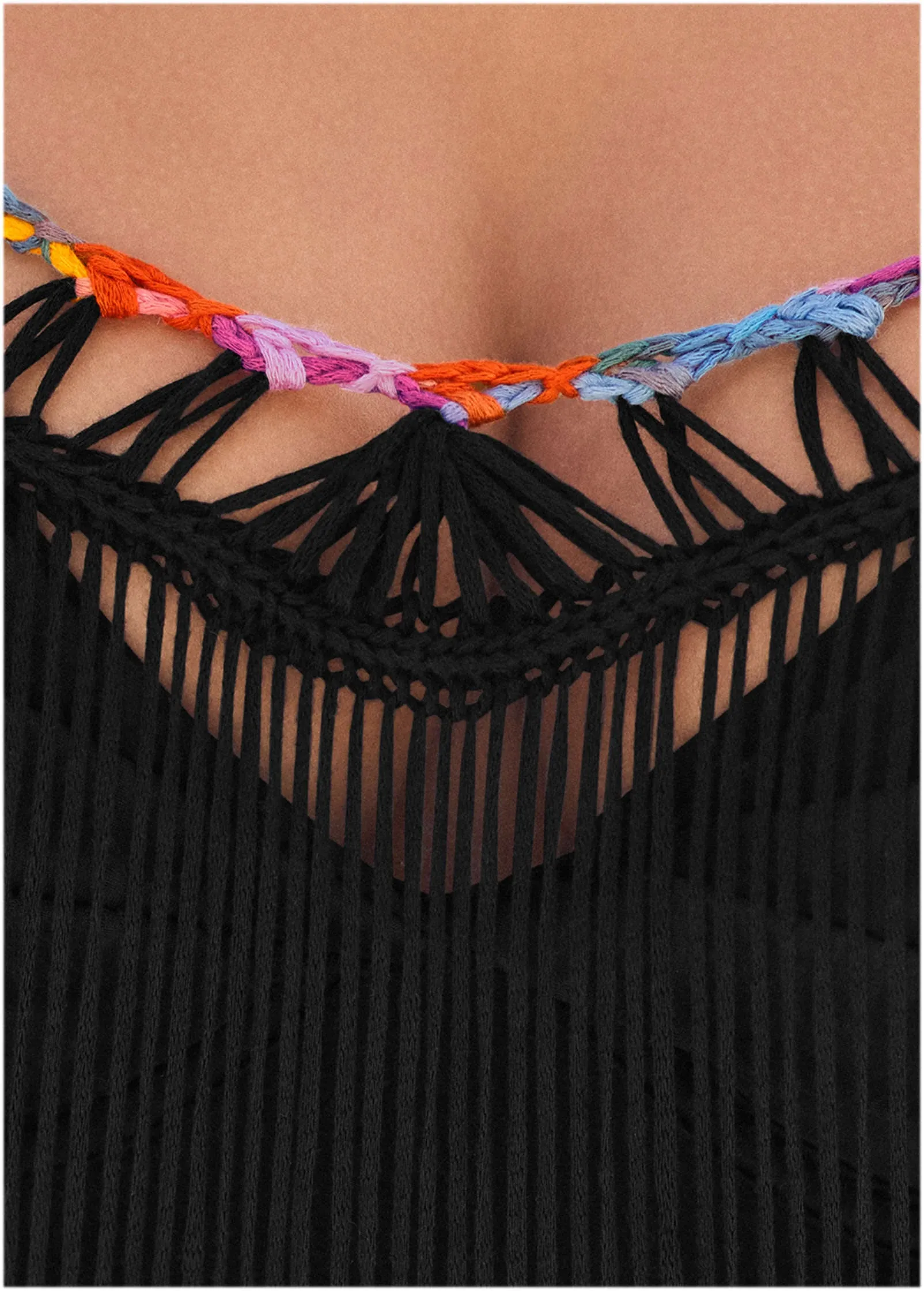 Maxi Crochet Cover-Up Dress - Black Multi