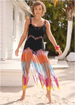 Maxi Crochet Cover-Up Dress - Black Multi