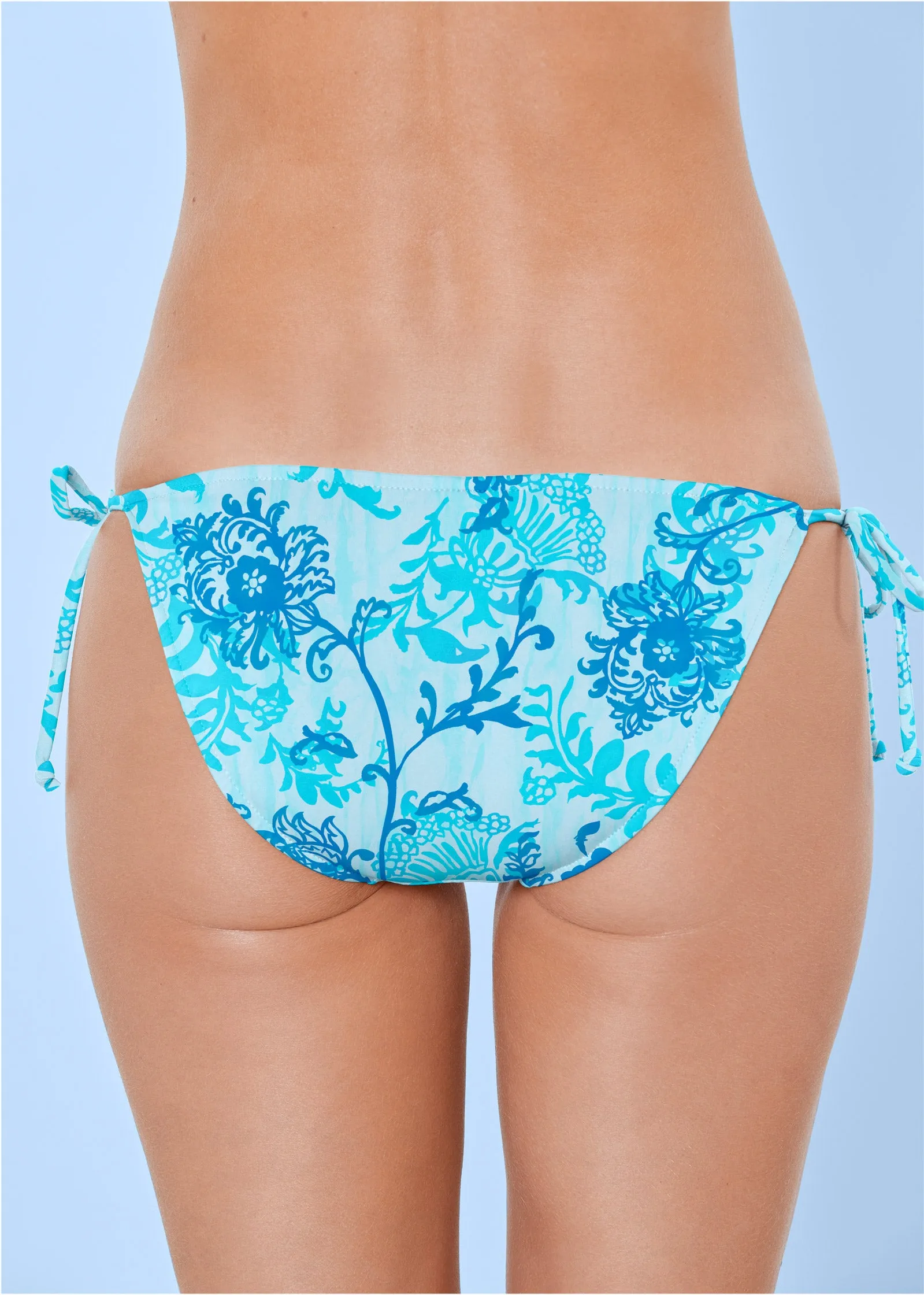 Miami Tie Side Bottom  - Aqua Floral Vine