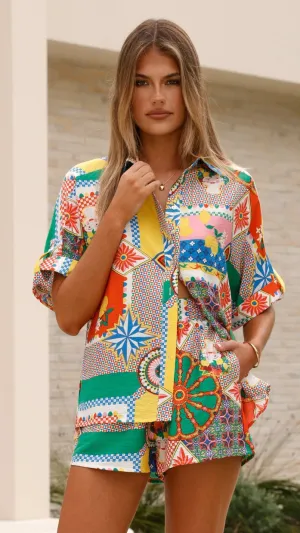 Mila Button Up Shirt - Dazzle Print