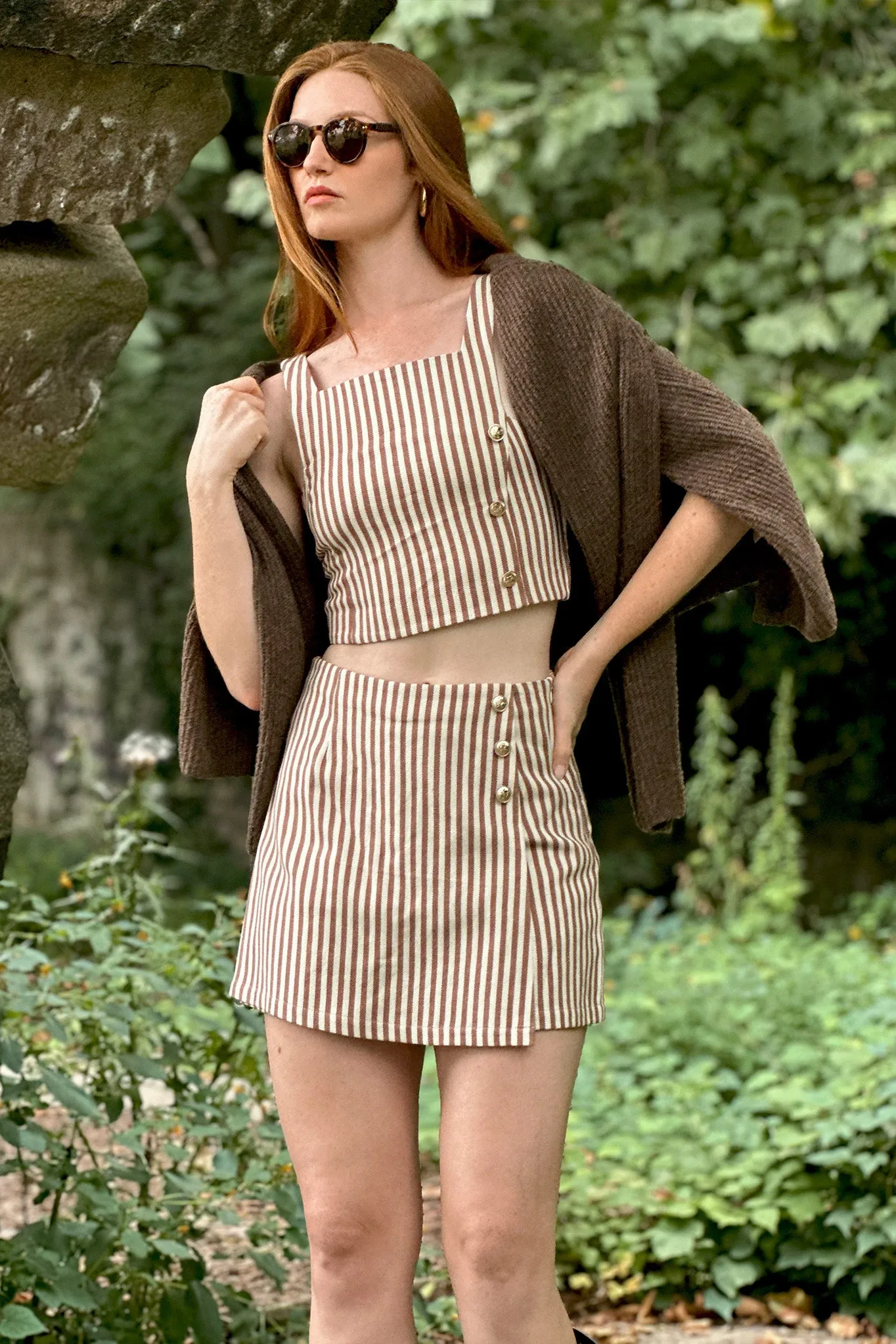 Nicole Pinstripe Busatti Skort - Espresso