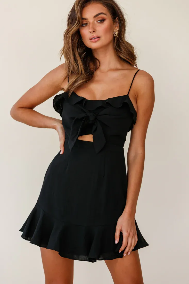 Pico Tied-Knot Bust Ruffle Dress Black