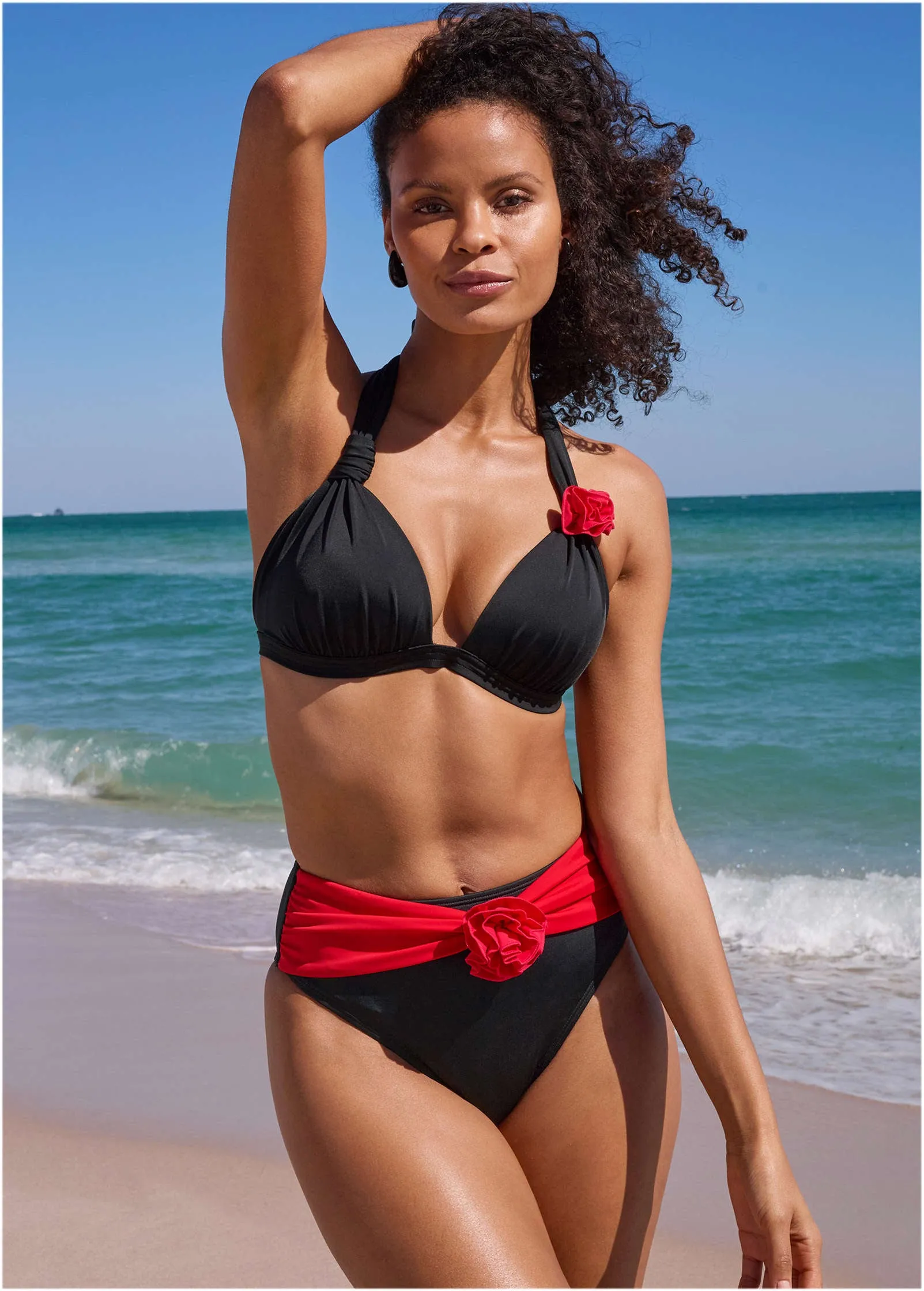 Rosette Goddess Enhancer Top - Black & Red
