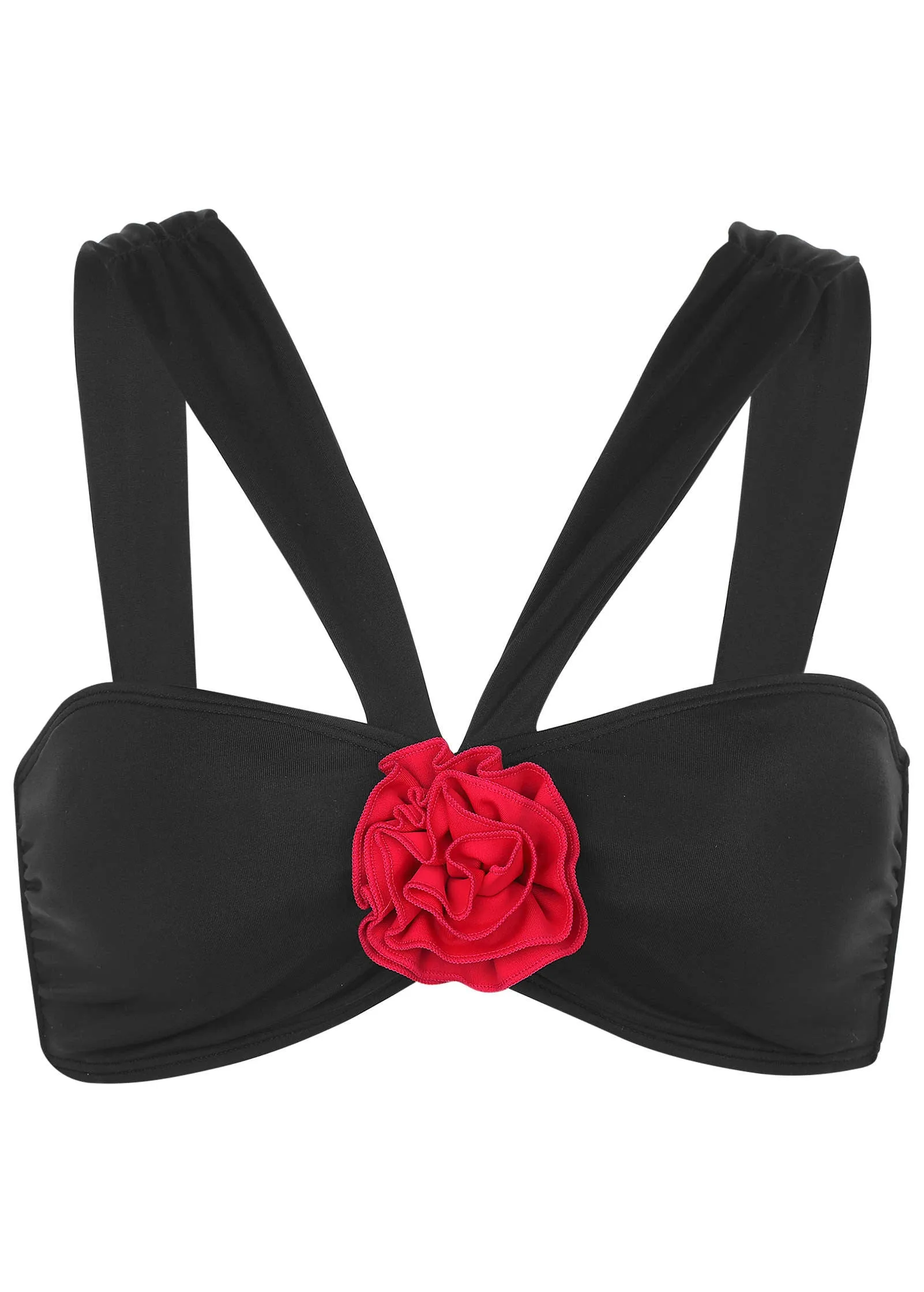 Rosette Halter Bandeau Top - Black & Red