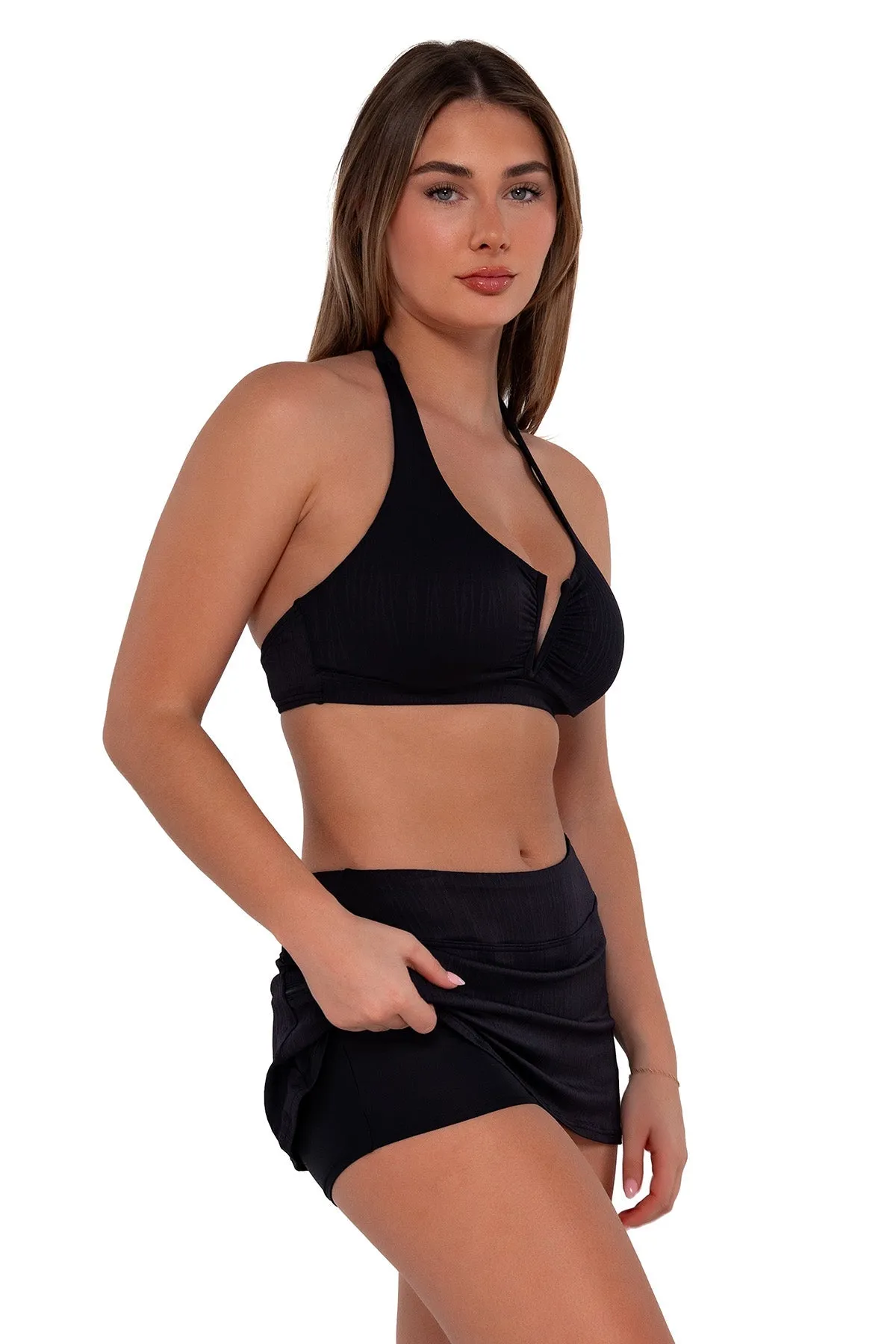 Sunsets Black Seagrass Texture Sporty Swim Skirt