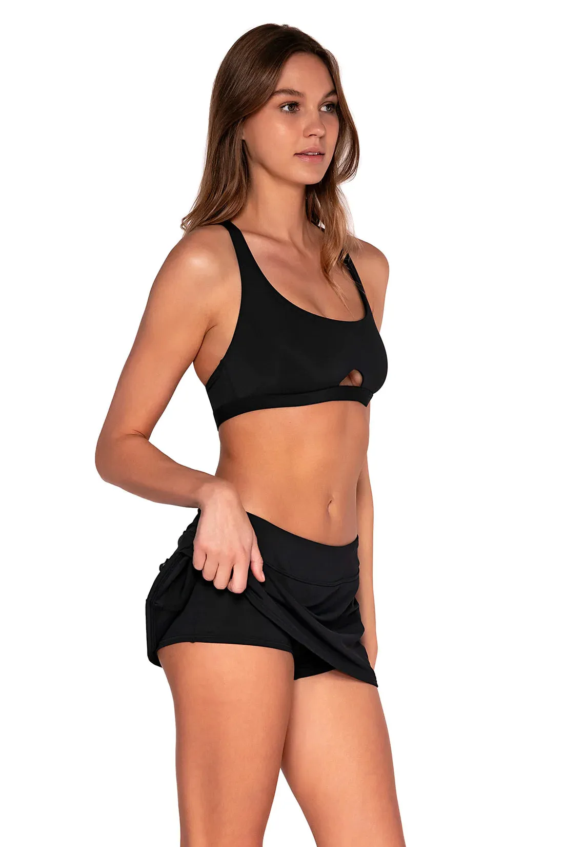 Sunsets Black Sporty Swim Skirt Bottom