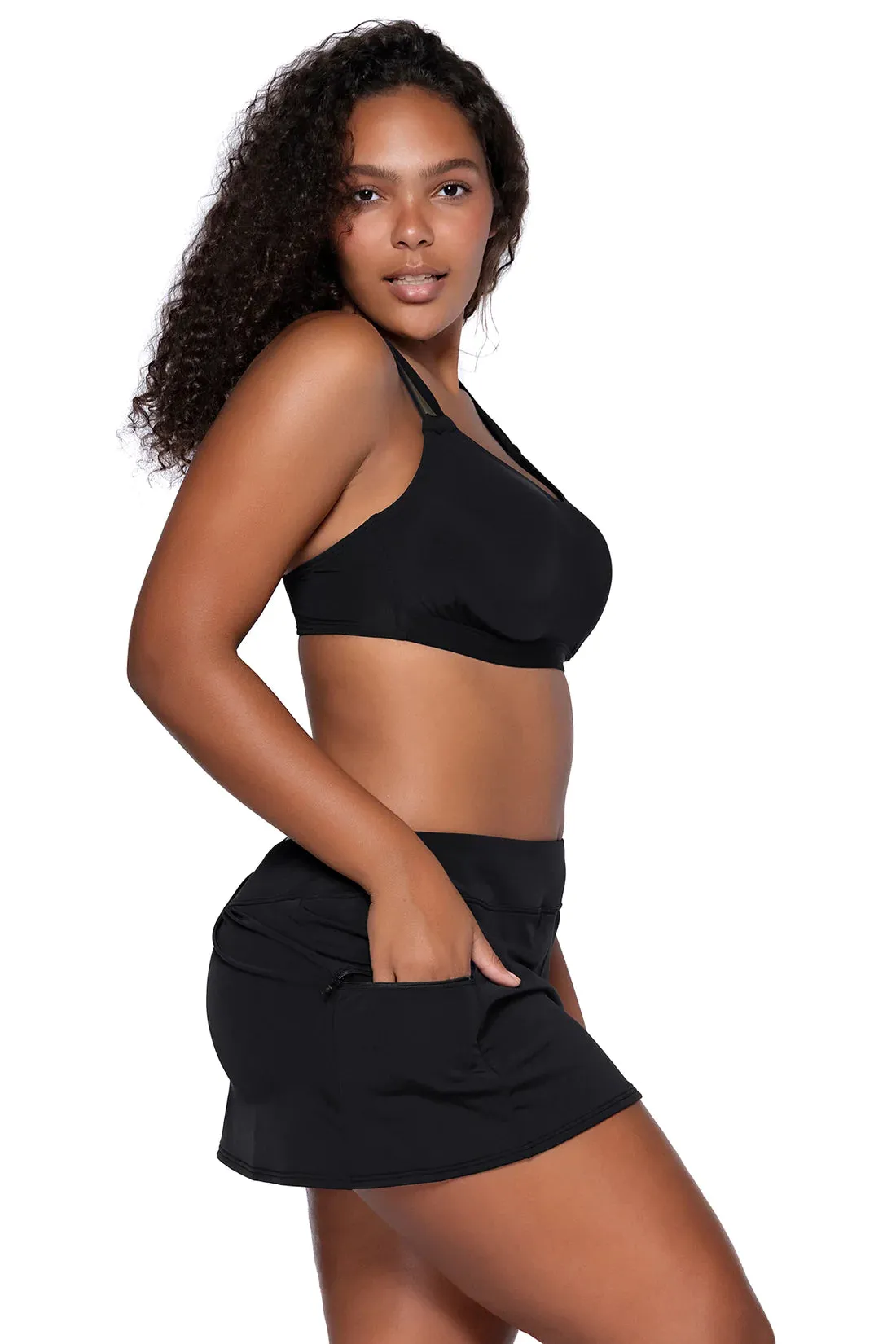 Sunsets Black Sporty Swim Skirt Bottom