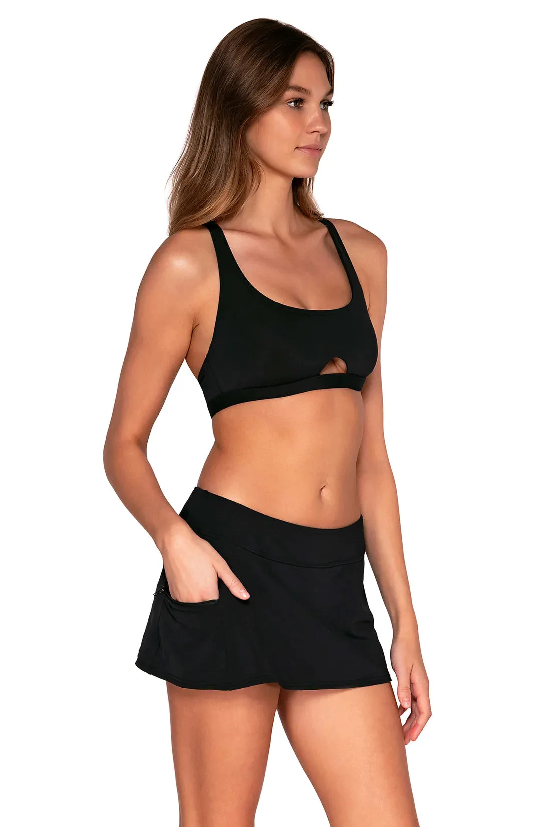 Sunsets Black Sporty Swim Skirt Bottom