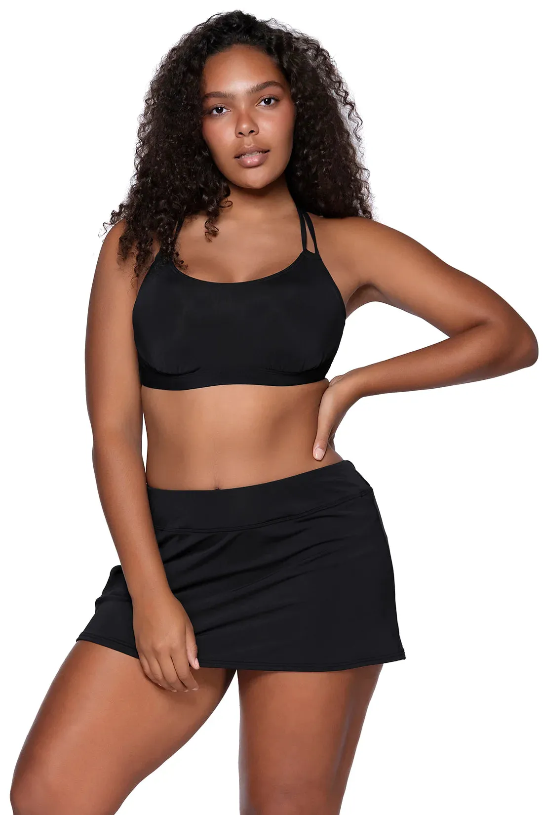 Sunsets Black Sporty Swim Skirt Bottom