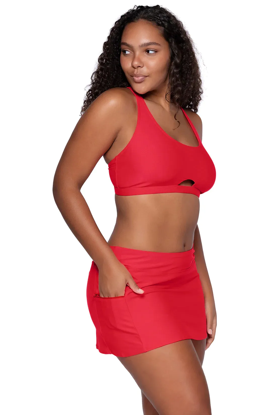 Sunsets Geranium Sporty Swim Skirt Bottom