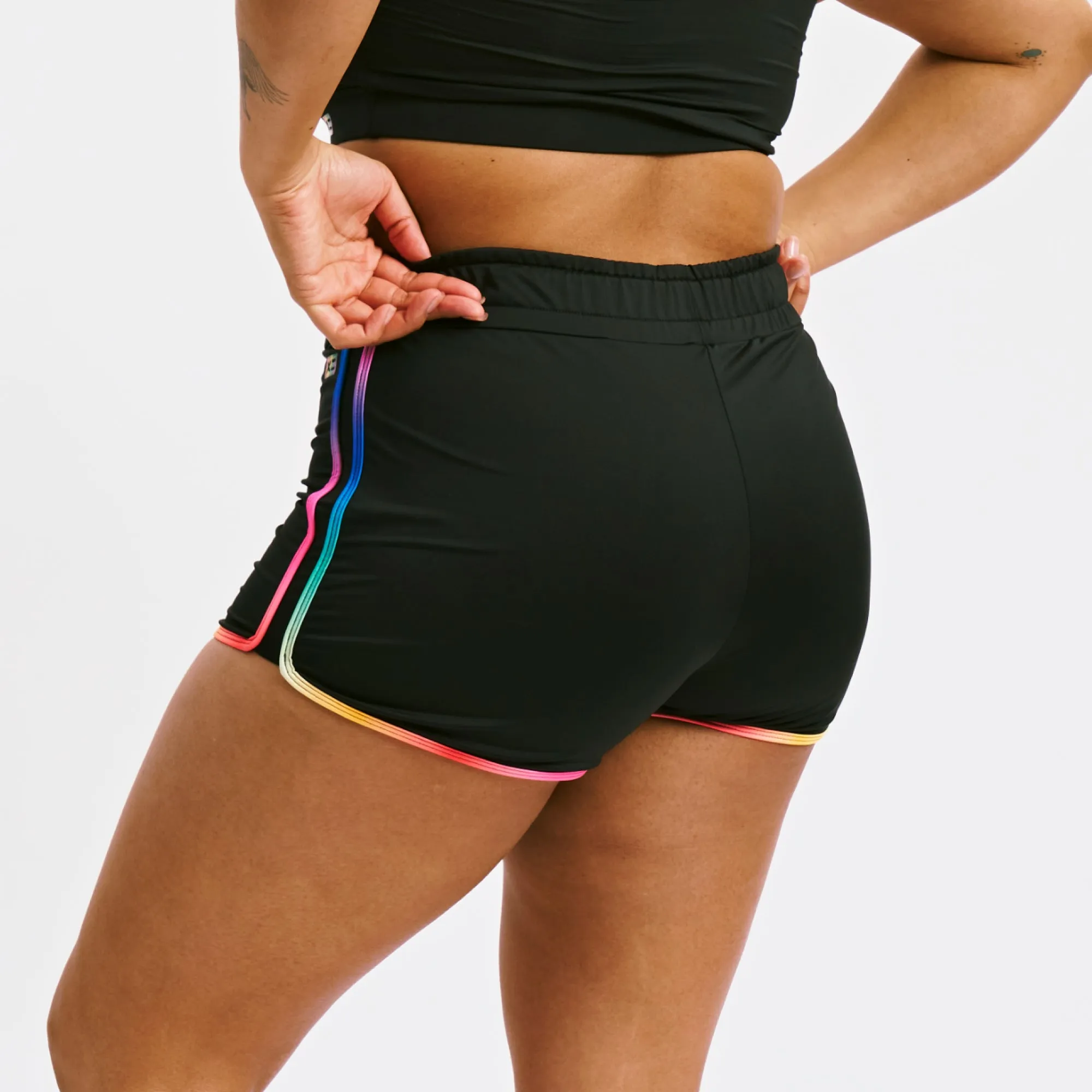 Swim High Waisted Boy Short - Black Rainbow Ombre