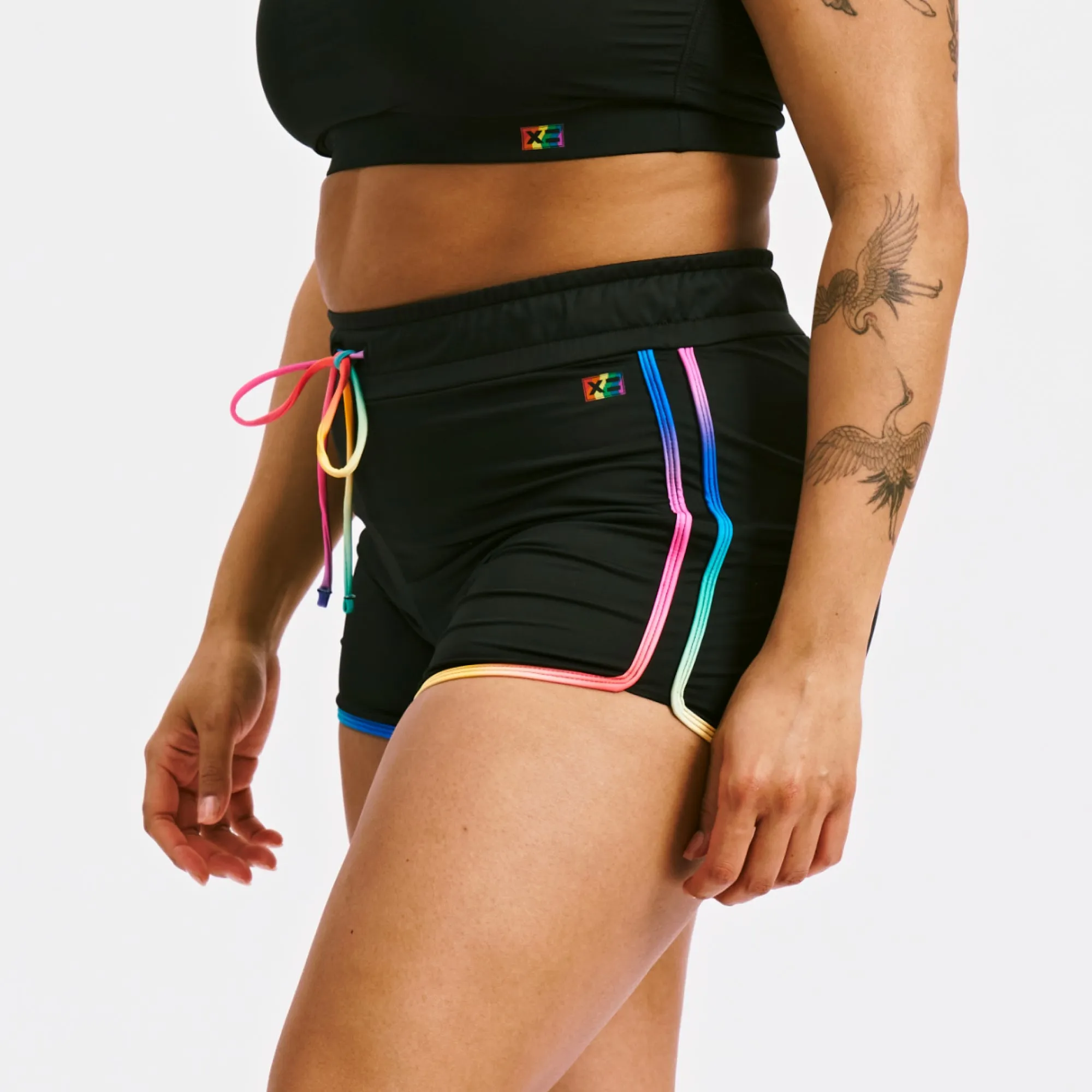 Swim High Waisted Boy Short - Black Rainbow Ombre
