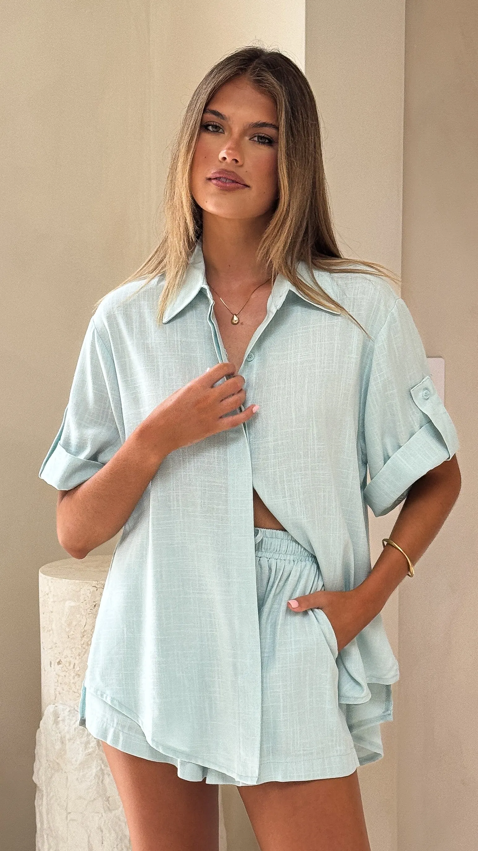 Vallerie Button Up Shirt - Sky Blue