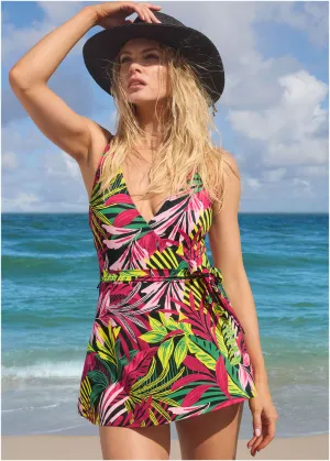 Wrap Swim Dress - Polynesian Palm