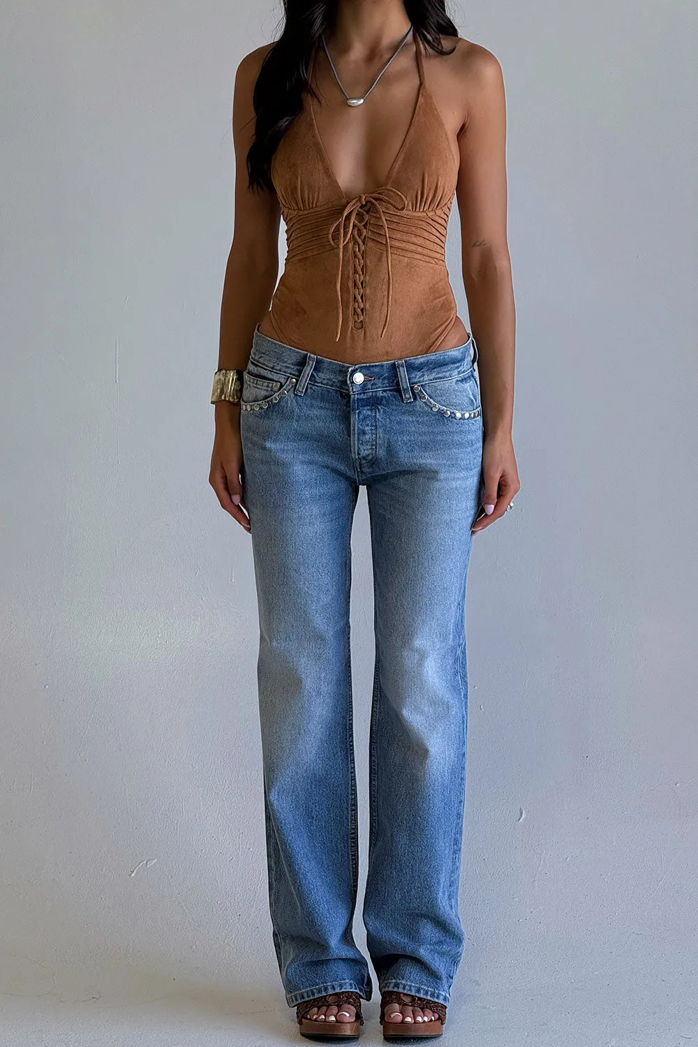 x BELLA HADID Barrel  Suede One Piece Swimsuit - Sunkissed Suede